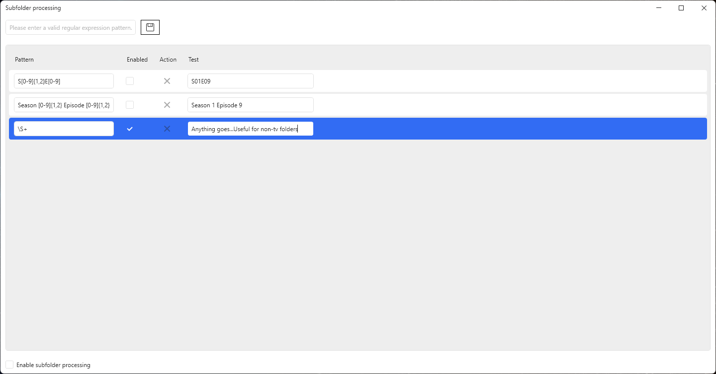 Subfolder processing menu Subfolder processing menu