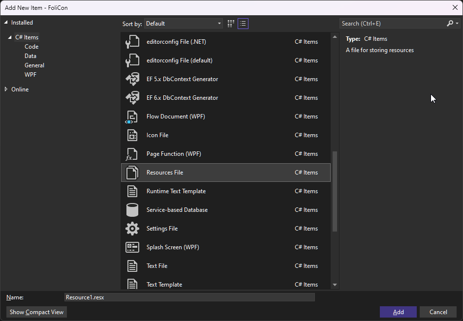 Create Resource file