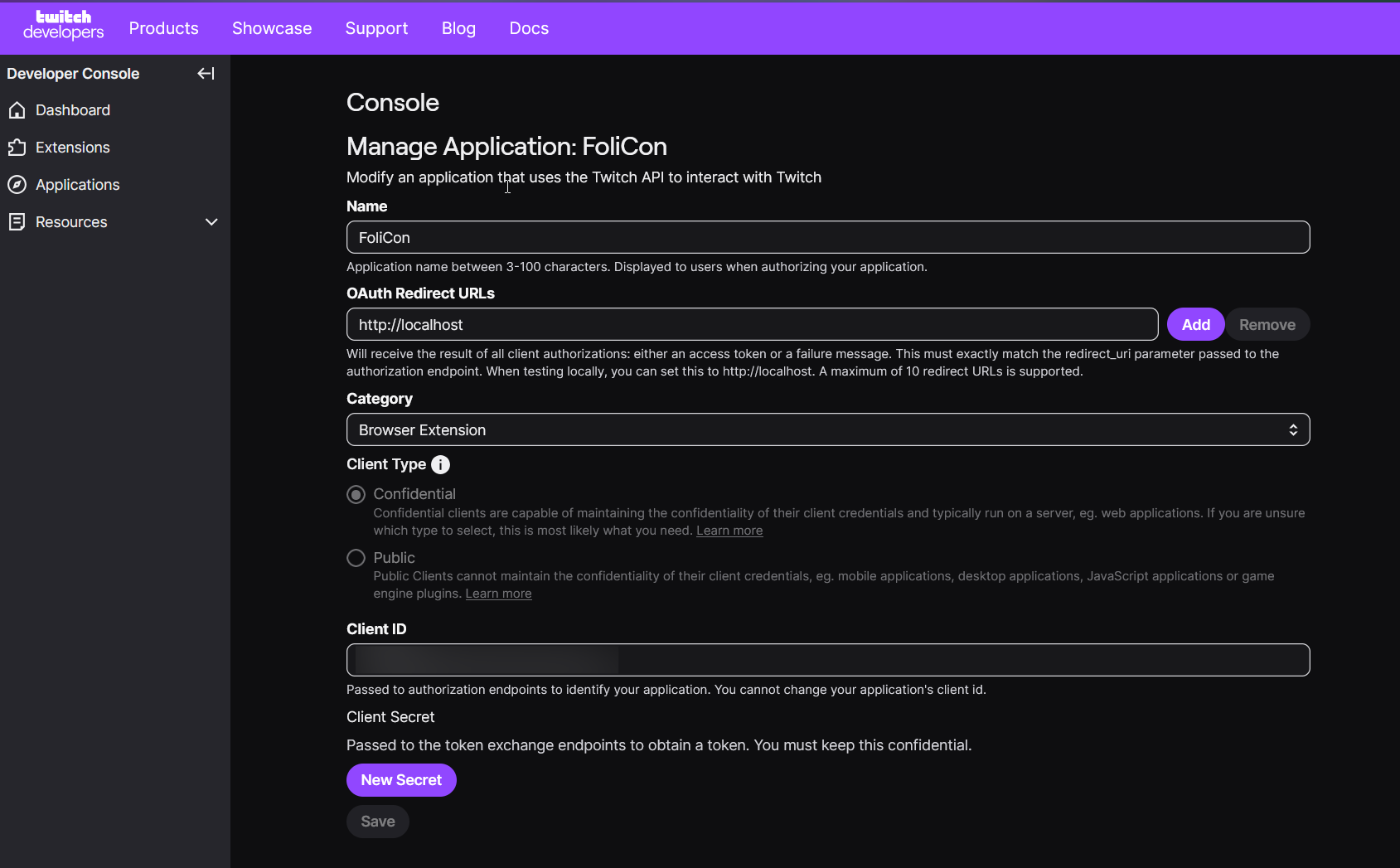 Twitch Developer Console application credentials Twitch Developer Console application credentials