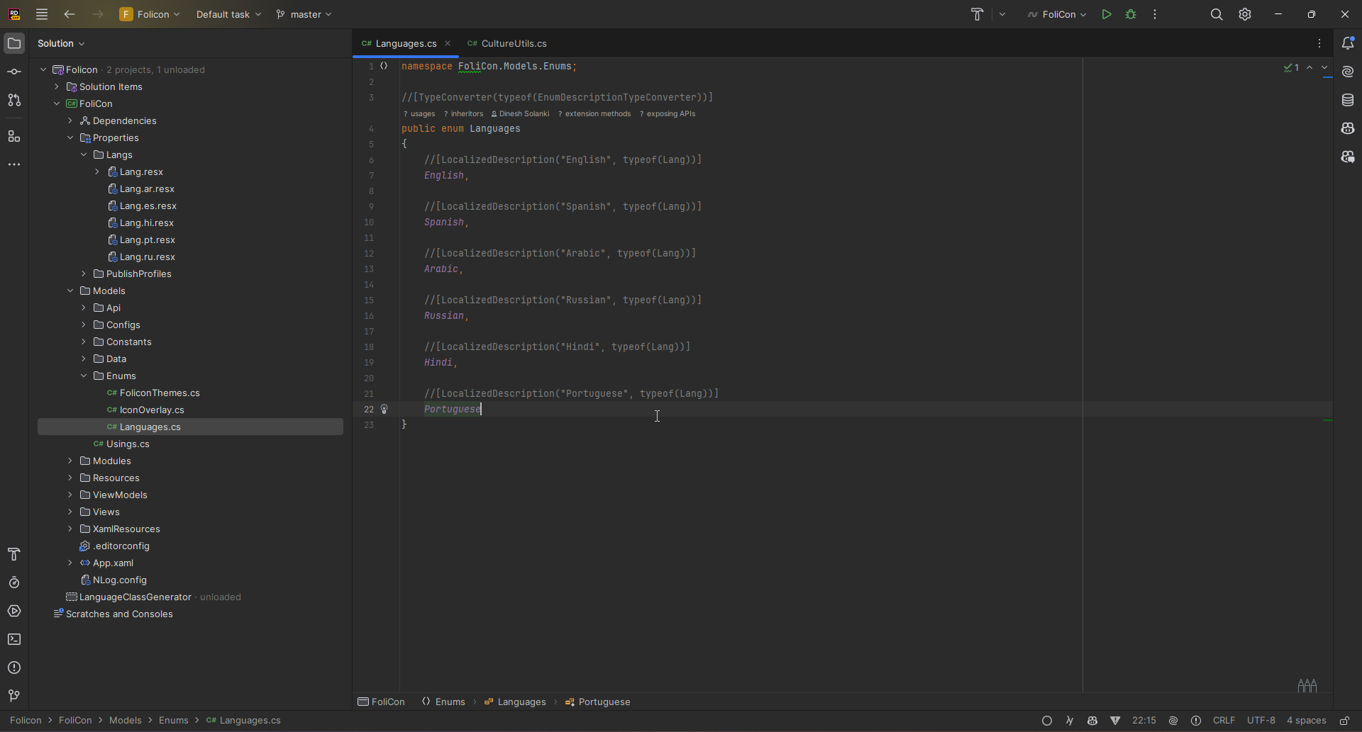 Languages enum file
